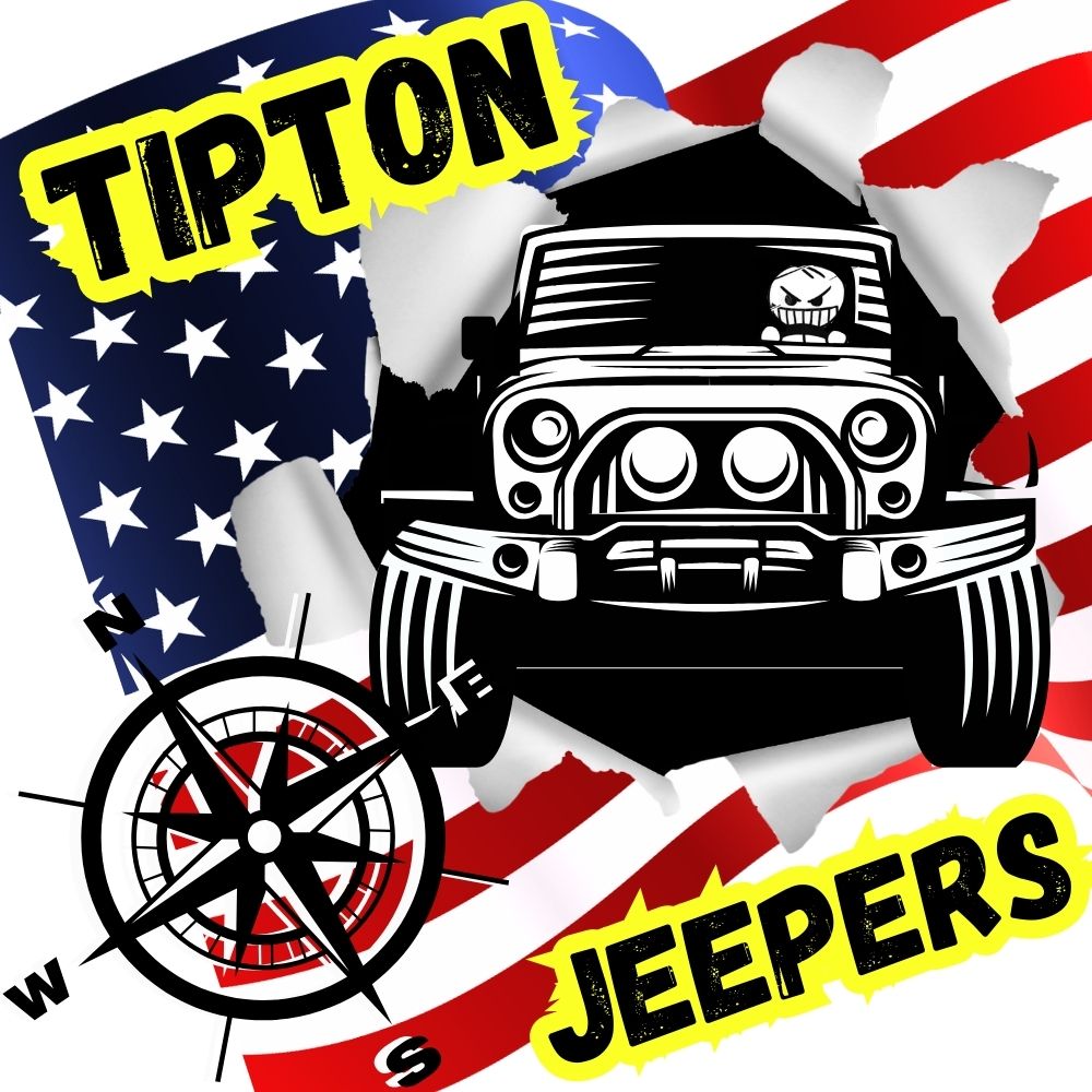 AMERICAN FLAG WITH COMPASS AND JEEP